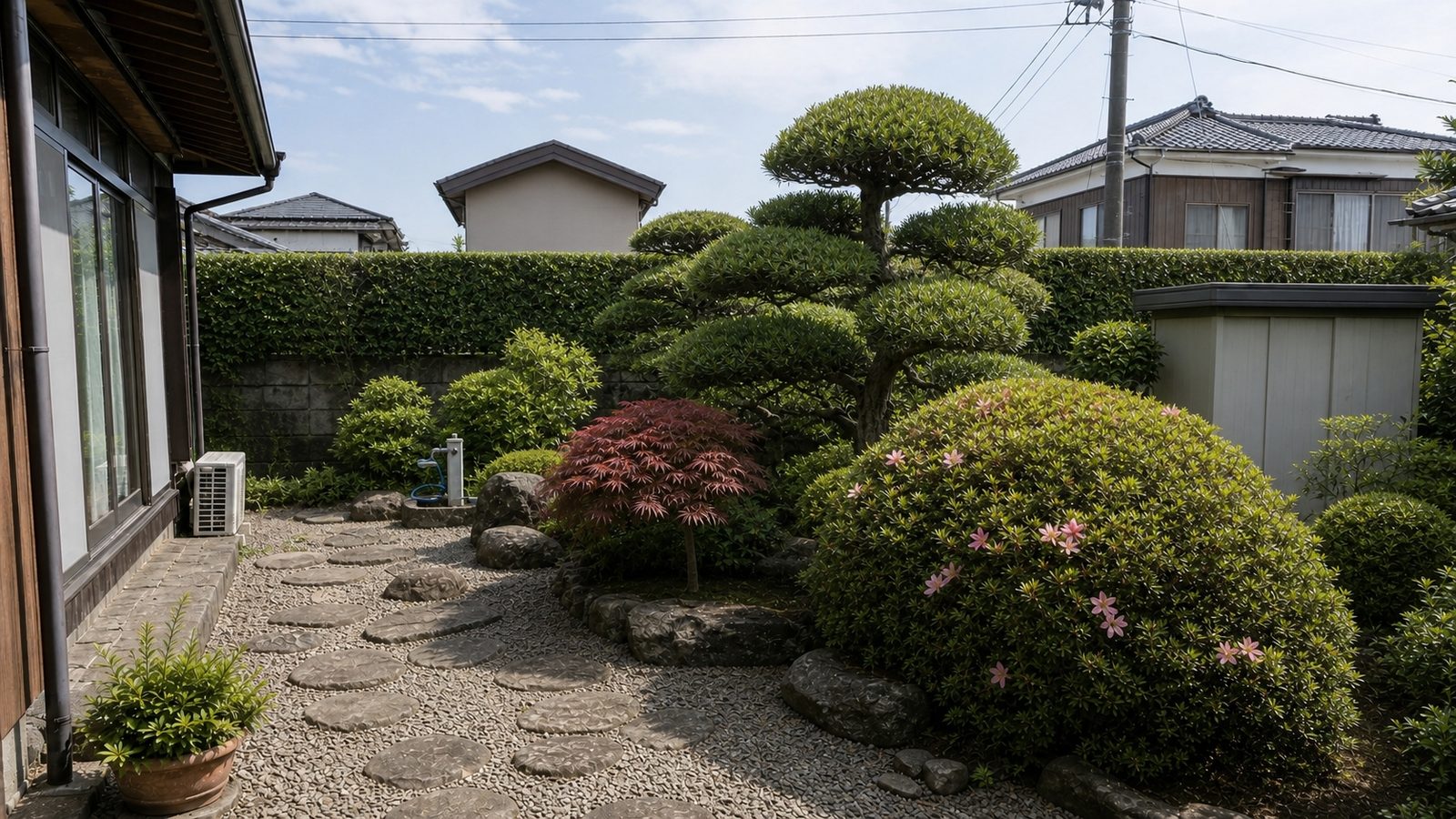 剪定して樹形を整えたあとの住宅の庭